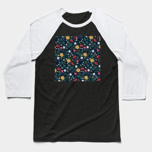 Pretty Colorful Wild Floral Blue Design Baseball T-Shirt